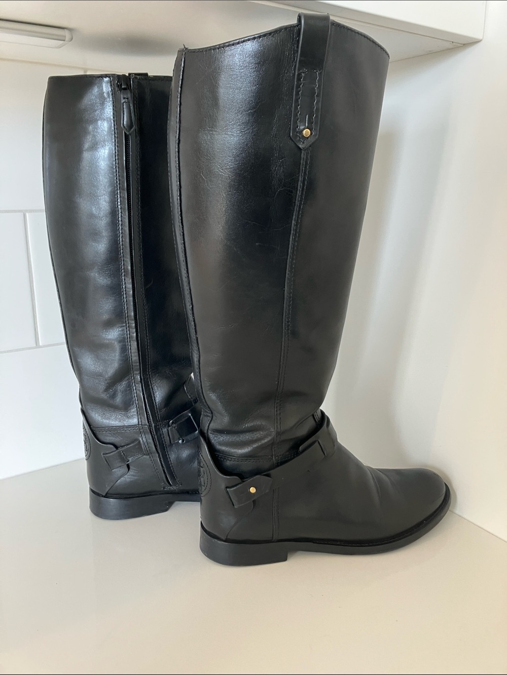 Tory Burch Black Leather Tall Riding Boots